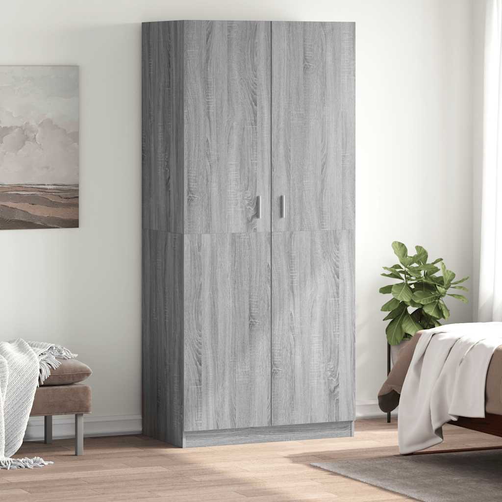 garderobeskab 90x52x200 cm konstrueret træ grå sonoma-eg