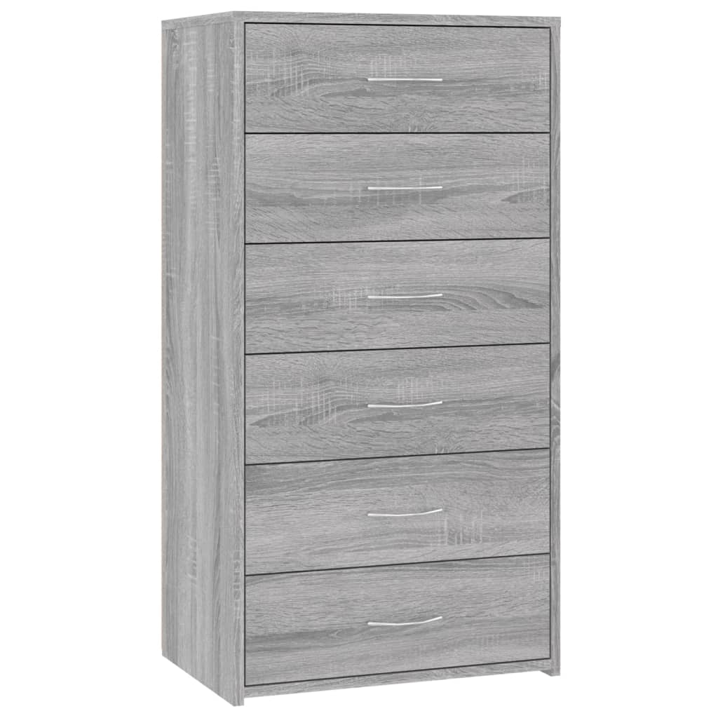 skænk med 6 skuffer 50x34x96 cm konstrueret træ grå sonoma-eg