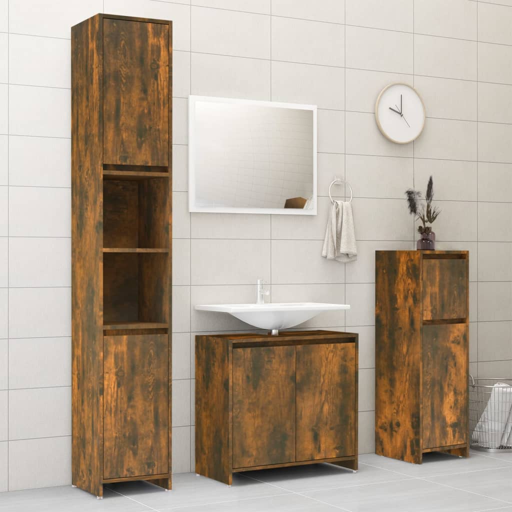 badeværelsesskab 30x30x95 cm konstrueret træ røget egetræ