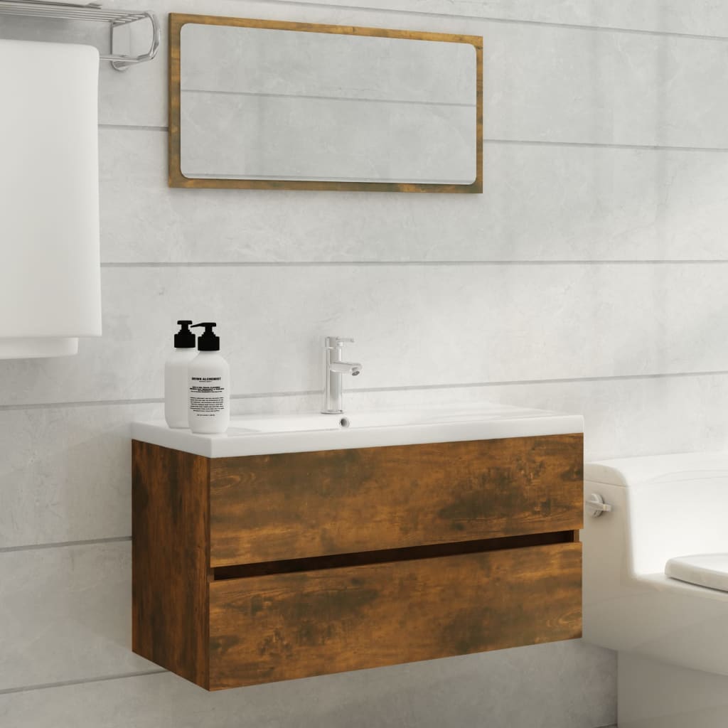 badeværelsesskab 90x38,5x45 cm konstrueret træ røget egetræ