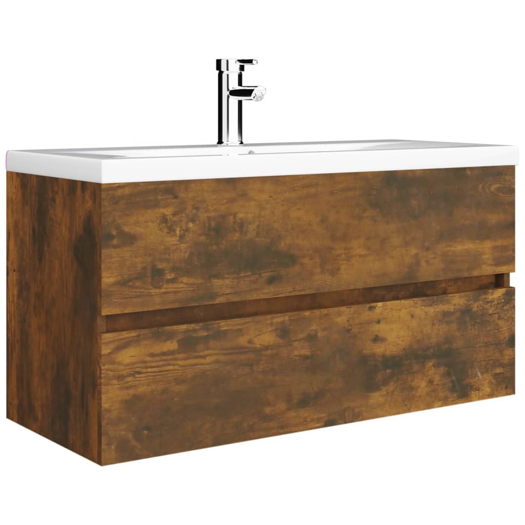 badeværelsesskab 90x38,5x45 cm konstrueret træ røget egetræ
