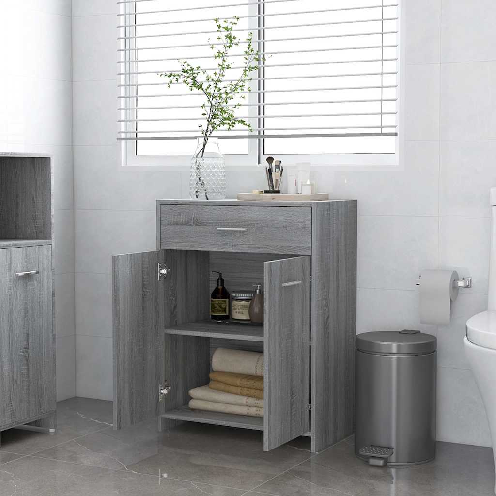 badeværelsesskab 60x33x80 cm konstrueret træ grå sonoma-eg