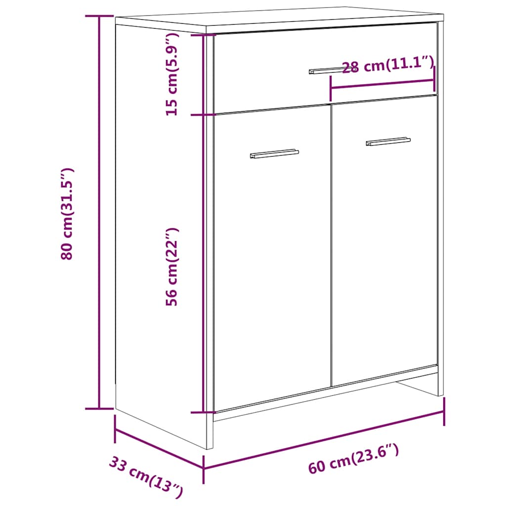 badeværelsesskab 60x33x80 cm konstrueret træ grå sonoma-eg