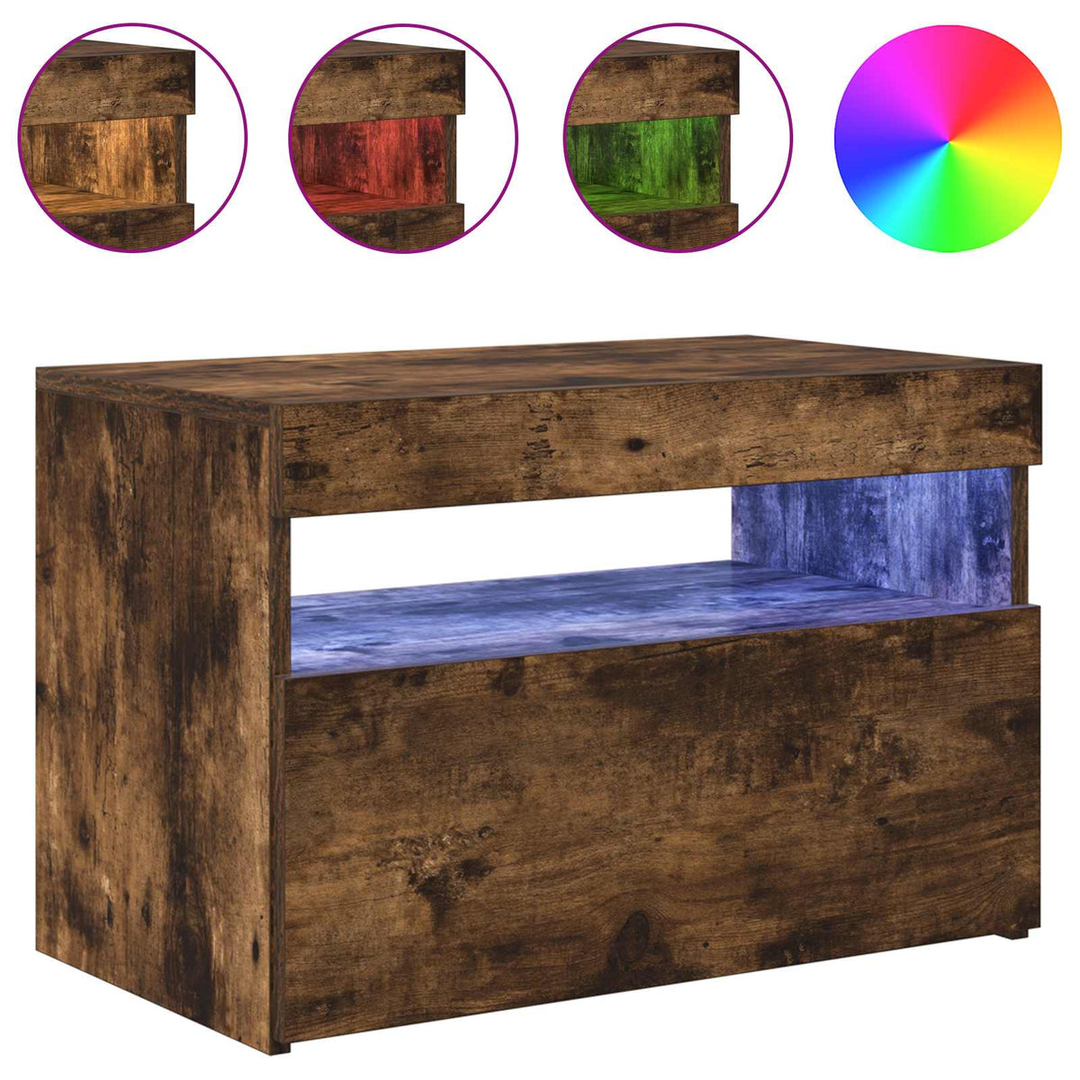 tv-bord med LED-lys 60x35x40 cm røget eg