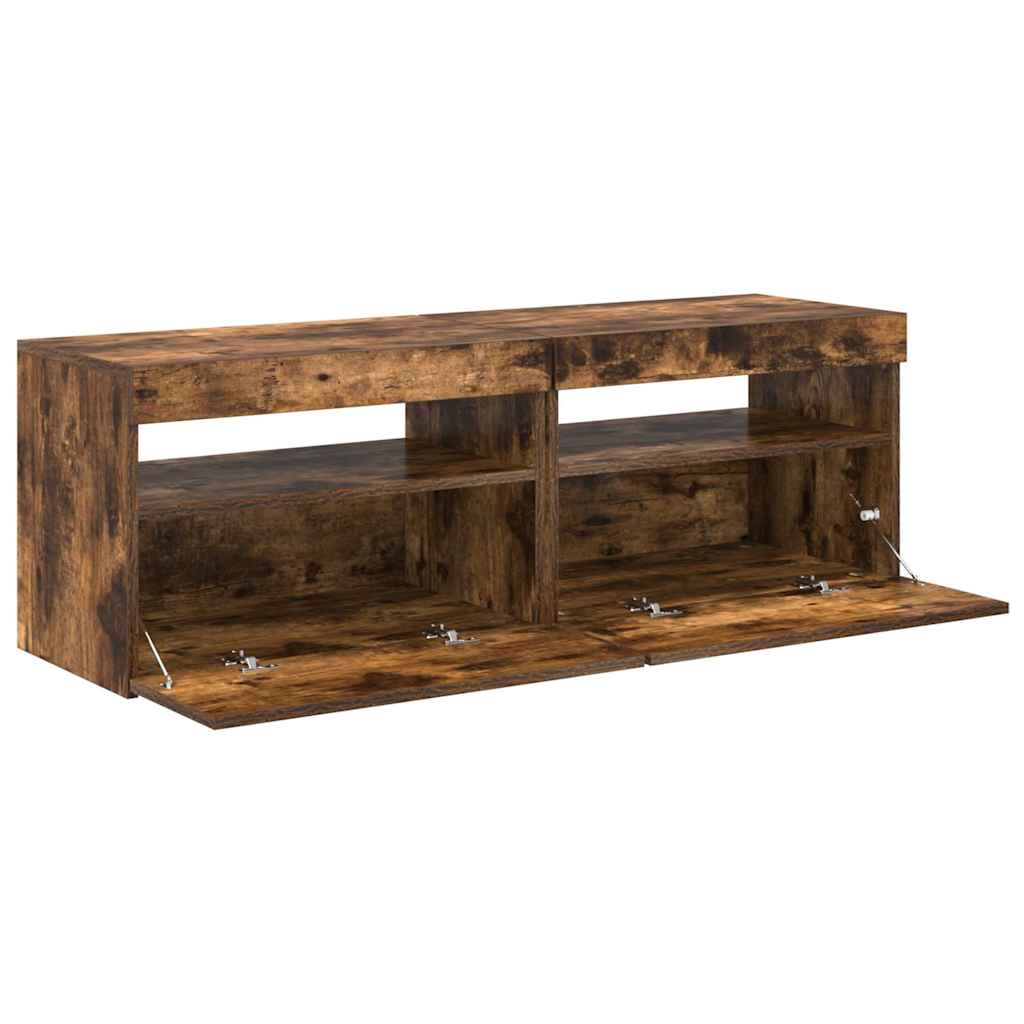 tv-borde med LED-lys 2 stk. 60x35x40 cm røget eg