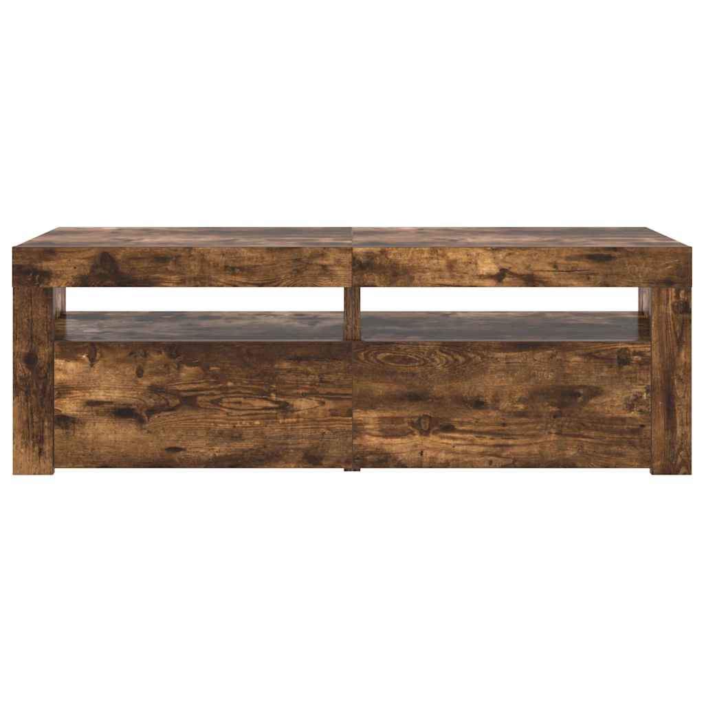 tv-bord med LED-lys 120x35x40 cm røget egetræsfarve