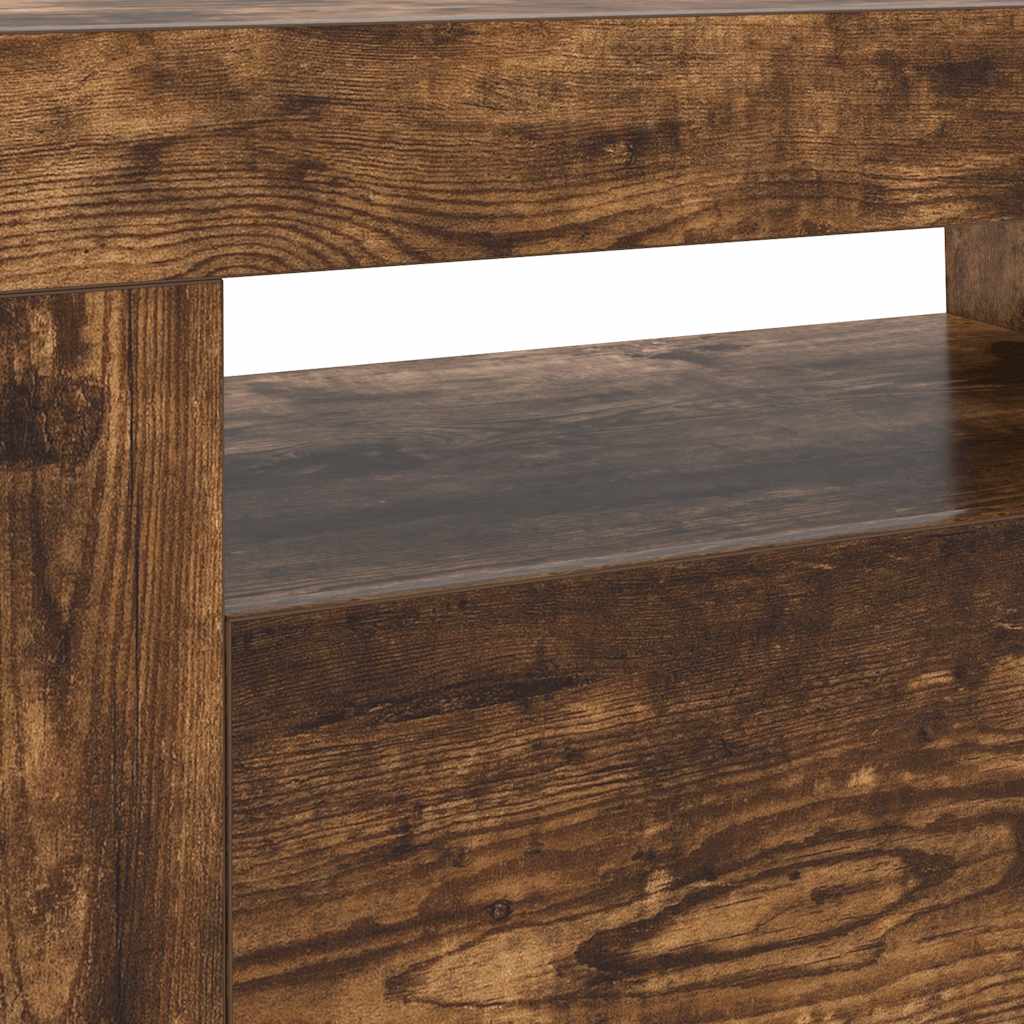 tv-bord med LED-lys 120x35x40 cm røget egetræsfarve