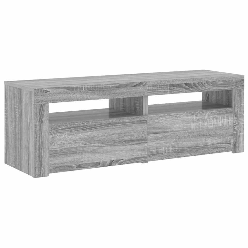 tv-bord med LED-lys 120x35x40 cm grå sonoma-eg