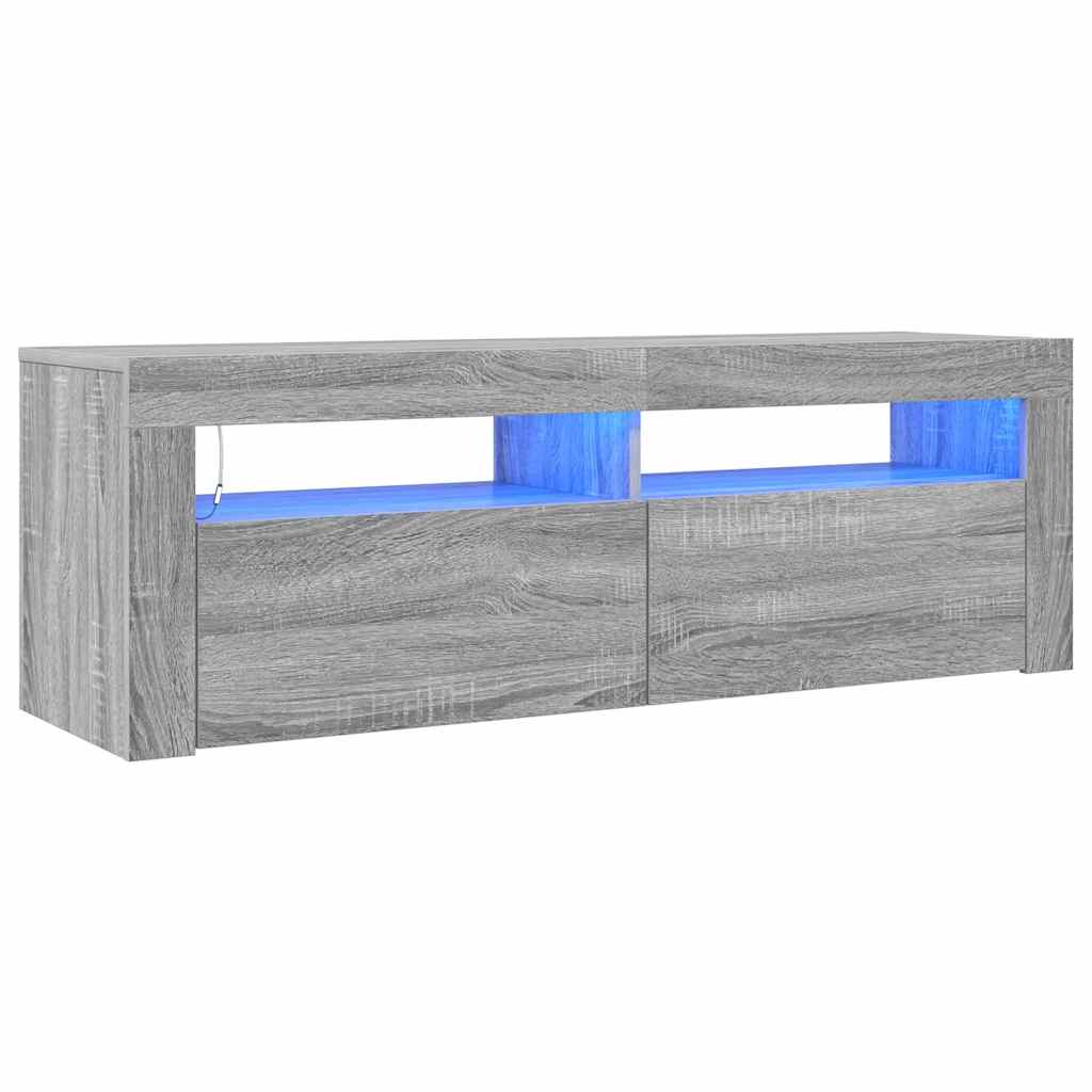 tv-bord med LED-lys 120x35x40 cm grå sonoma-eg