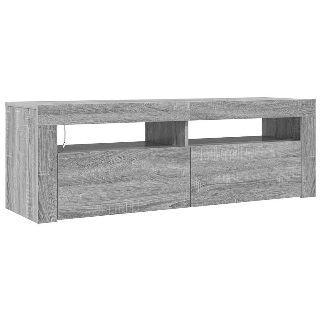 tv-bord med LED-lys 120x35x40 cm grå sonoma-eg