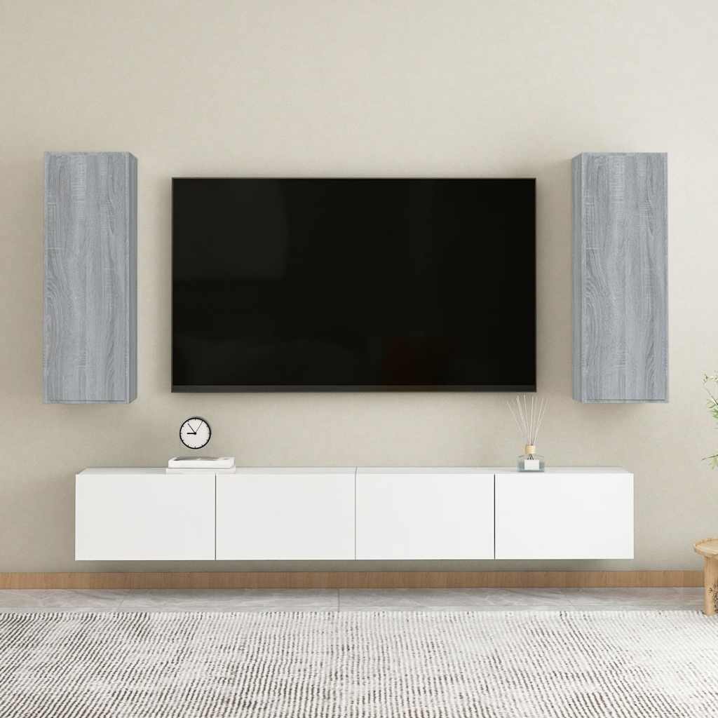 tv-skabe 2 stk. 30,5x30x90 cm konstrueret træ grå sonoma-eg