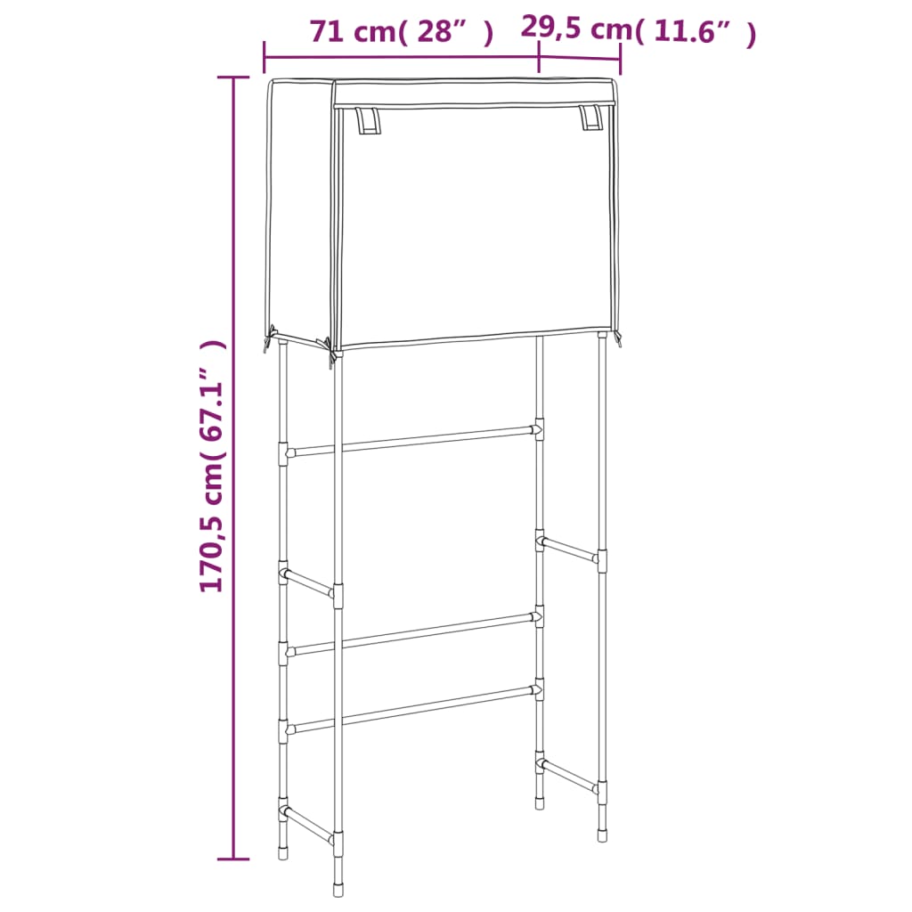 opbevaringsreol over vaskemaskine 71x29,5x170,5 cm jern sort