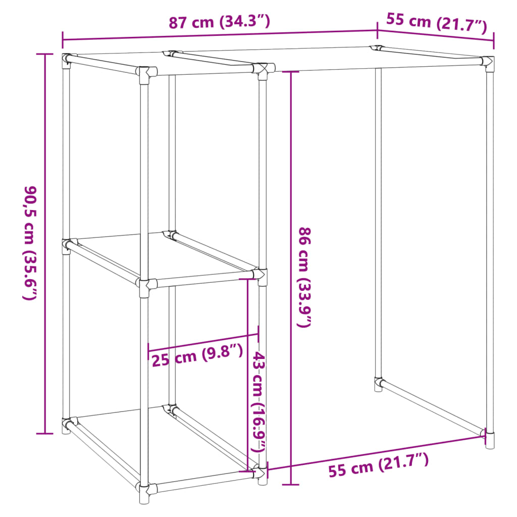 opbevaringsreol over vaskemaskine 87x55x90,5 cm jern sort