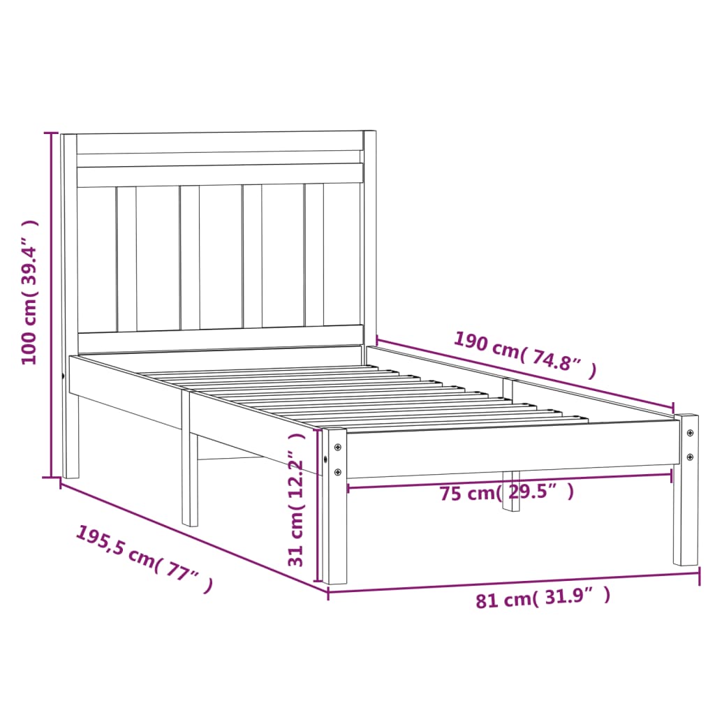 sengeramme 75x190 cm Small Single massivt træ