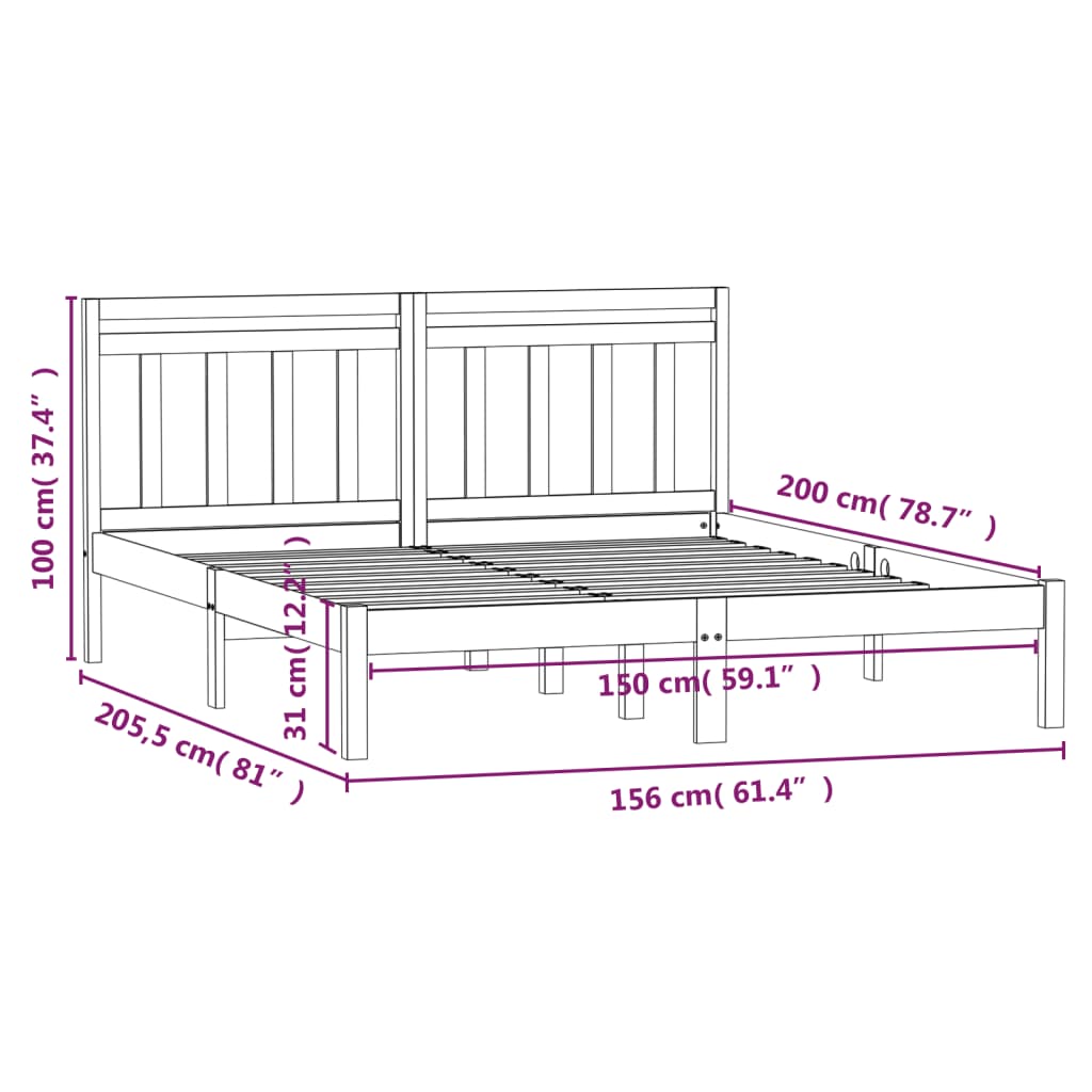 sengeramme 150x200 cm King Size massivt træ