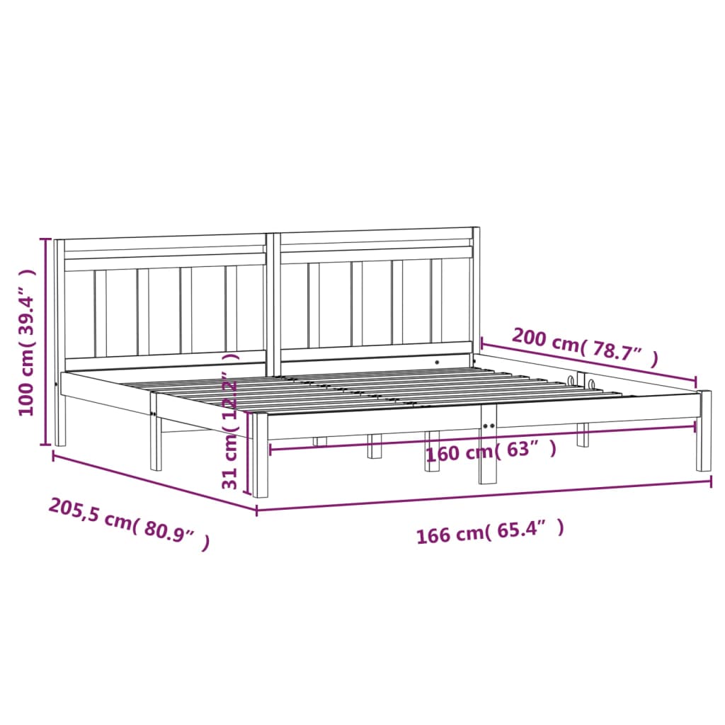 sengeramme 160x200 cm massivt fyrretræ