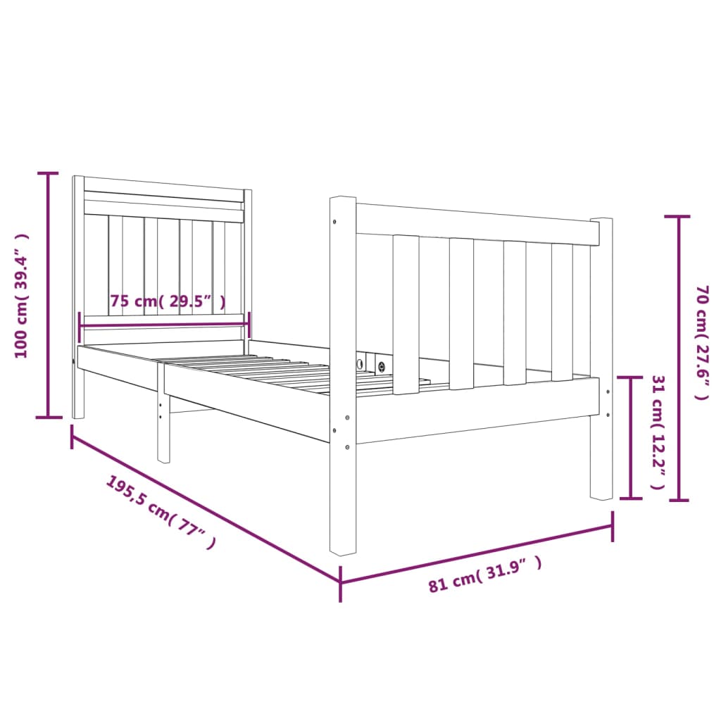 sengeramme 75x190 cm Small Single massivt træ sort