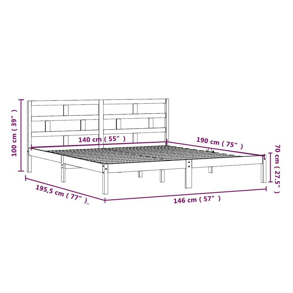 sengeramme 140x190 cm massivt fyrretræ