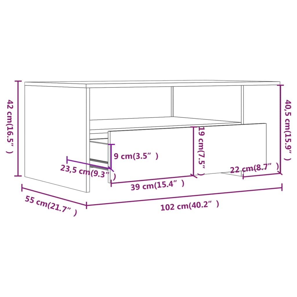 sofabord 102x55x42 cm konstrueret træ sonoma-eg