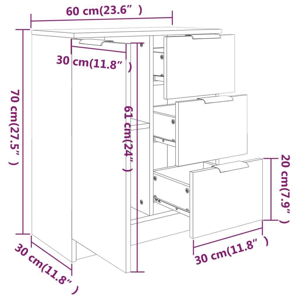 skænk 60x30x70 cm konstrueret træ hvid