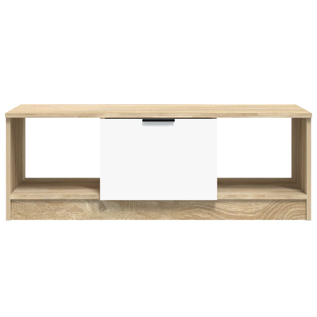 sofabord 102x50x36 cm konstrueret træ hvid og sonoma-eg