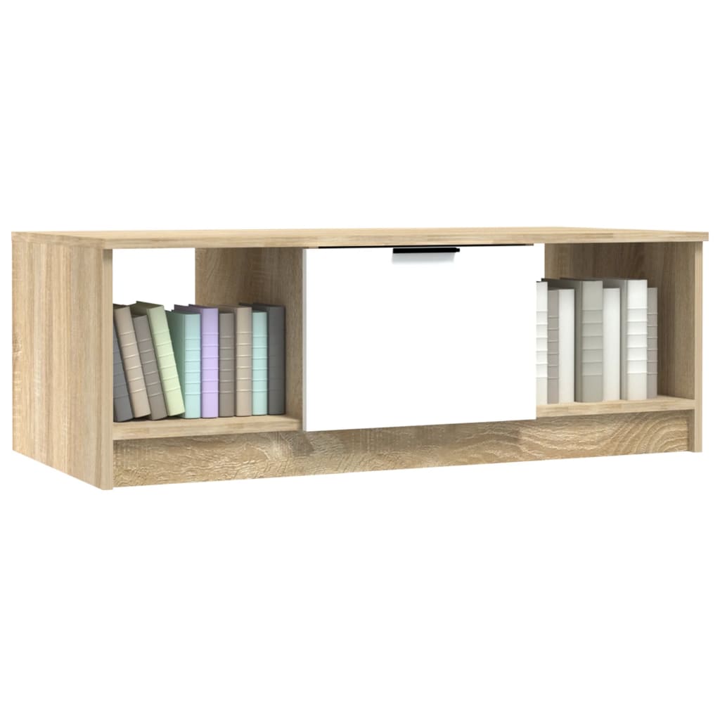 sofabord 102x50x36 cm konstrueret træ hvid og sonoma-eg