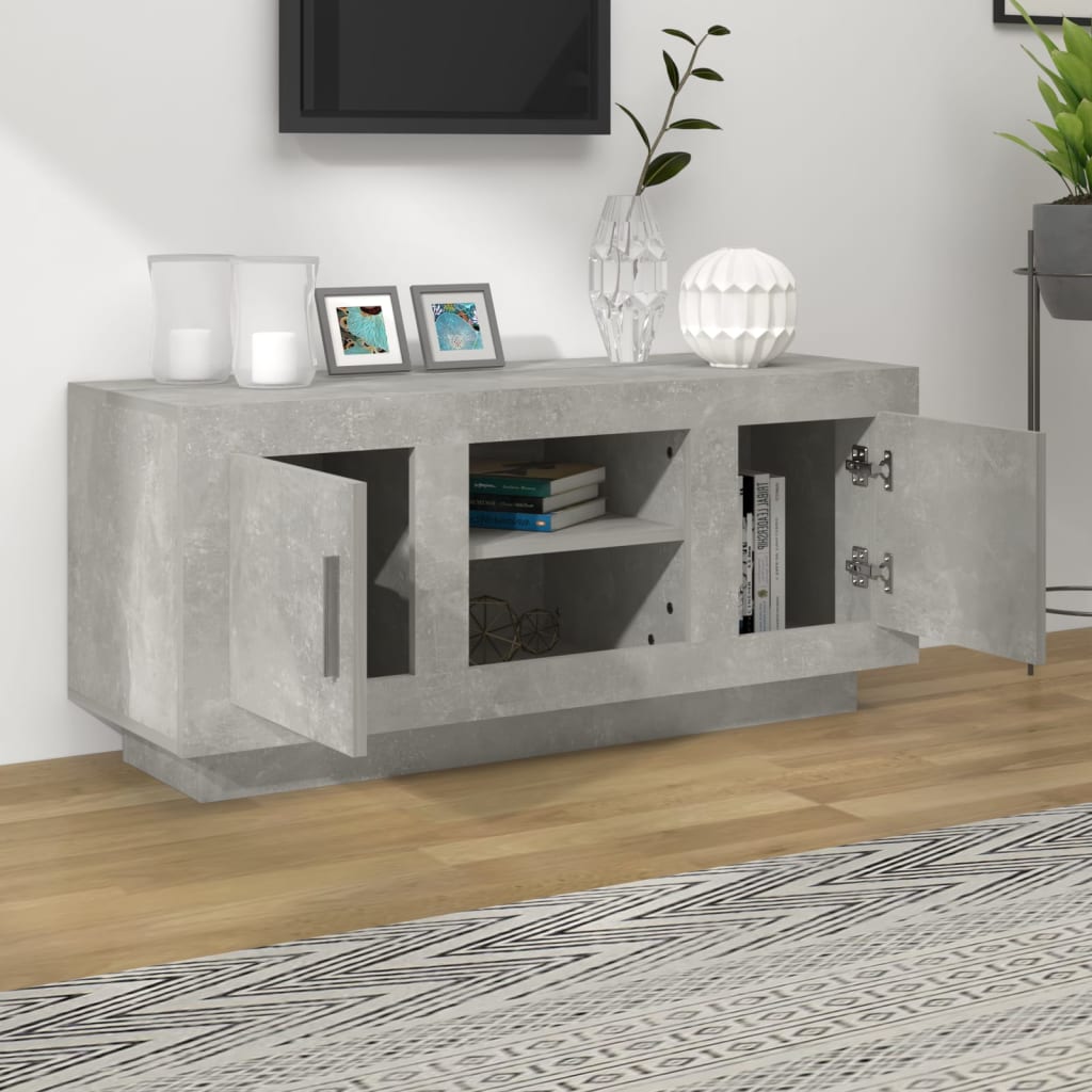 tv-bord 102x35x45 cm konstrueret træ betongrå