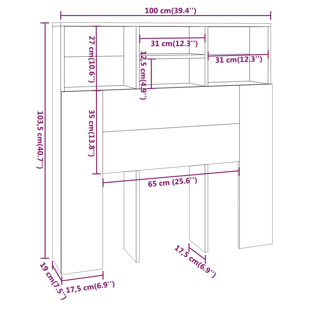 sengegavl med opbevaring 100x19x103,5 cm hvid