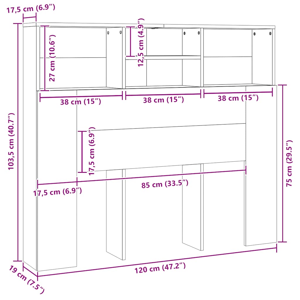 sengegavl med opbevaring 120x19x103,5 cm sonoma-eg