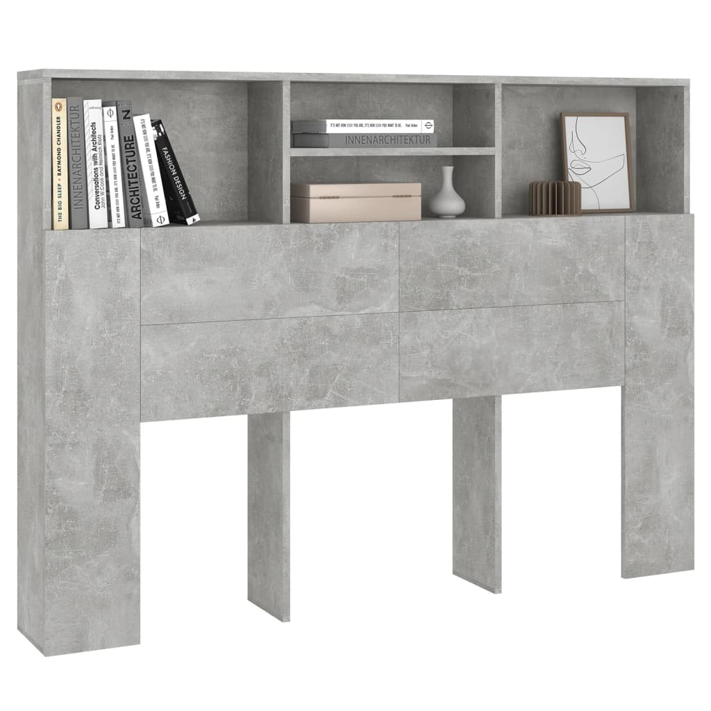 sengegavl med opbevaring 140x19x103,5 cm betongrå