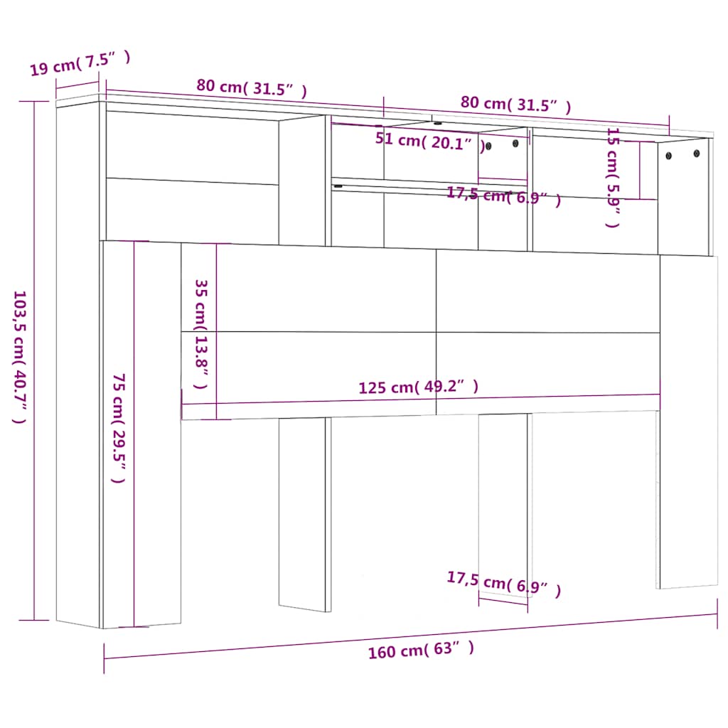 sengegavl med opbevaring 160x19x103,5 cm sort