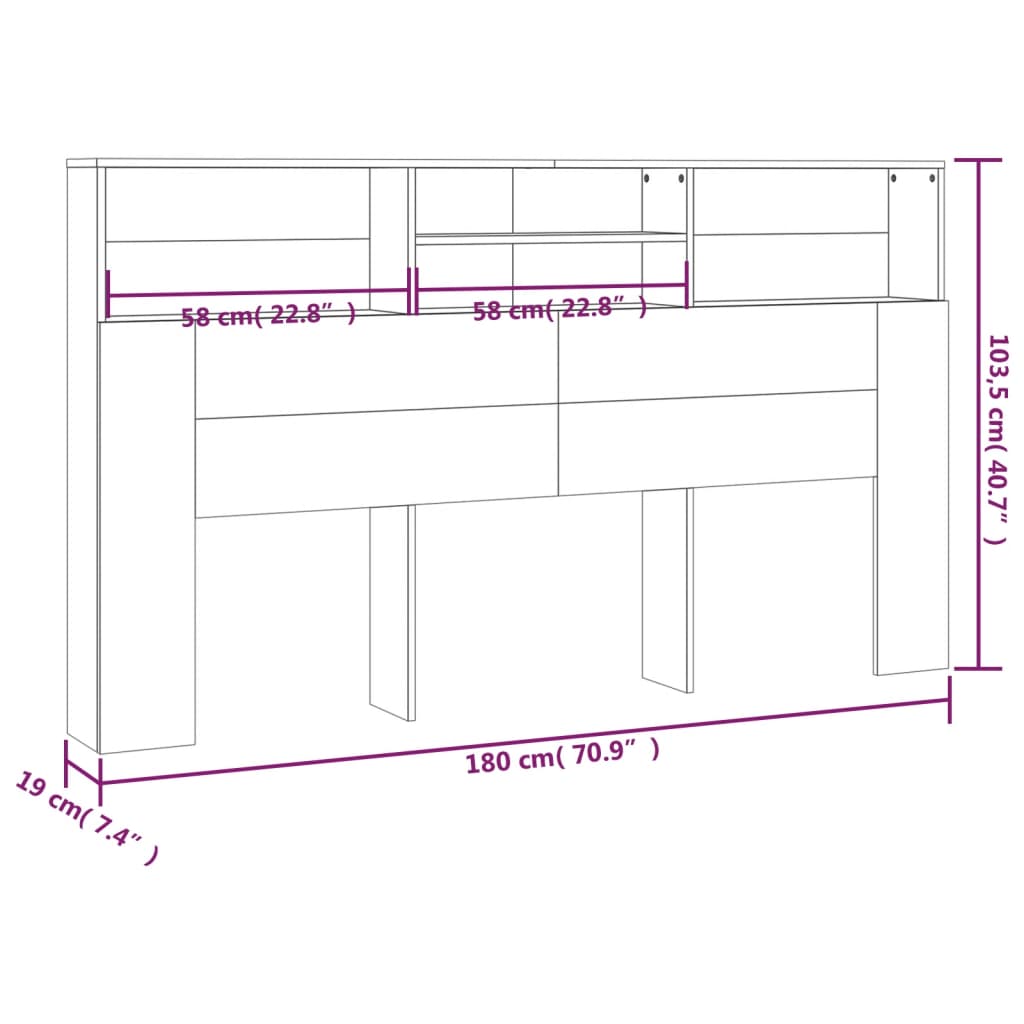sengegavl med opbevaring 180x19x103,5 cm sort