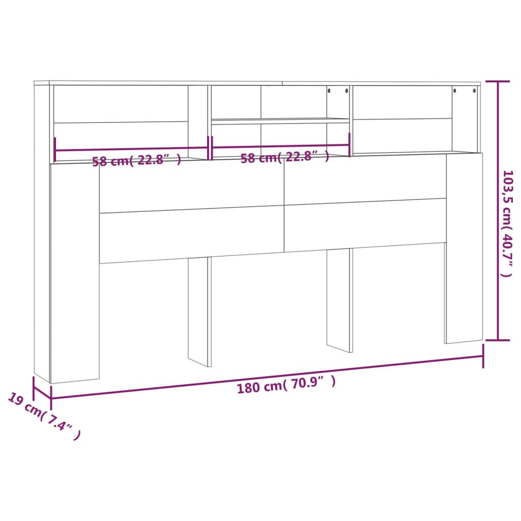 sengegavl med opbevaring 180x19x103,5 cm sonoma-eg