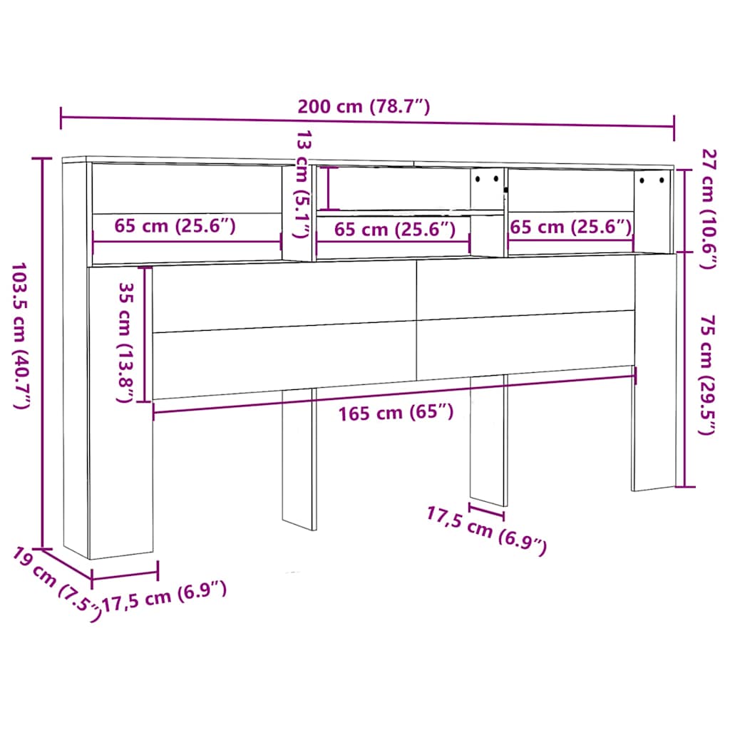 sengegavl med opbevaring 200x19x103,5 cm sonoma-eg