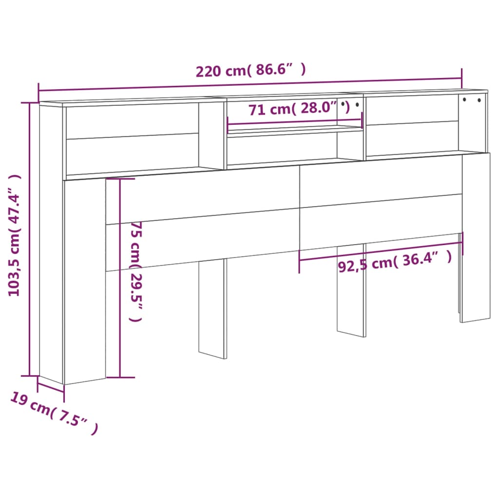 sengegavl med opbevaring 220x19x101,5 cm hvid