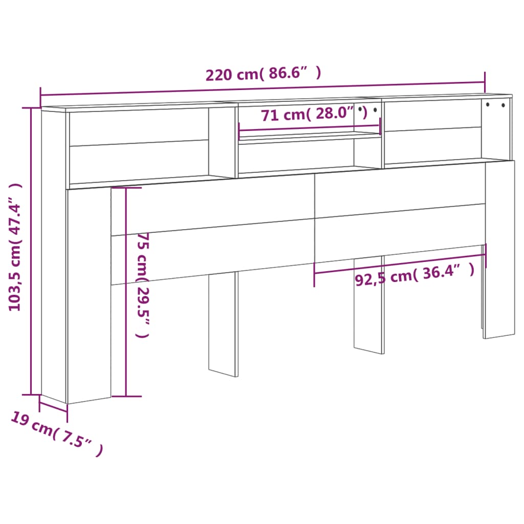 sengegavl med opbevaring 220x19x101,5 cm sort