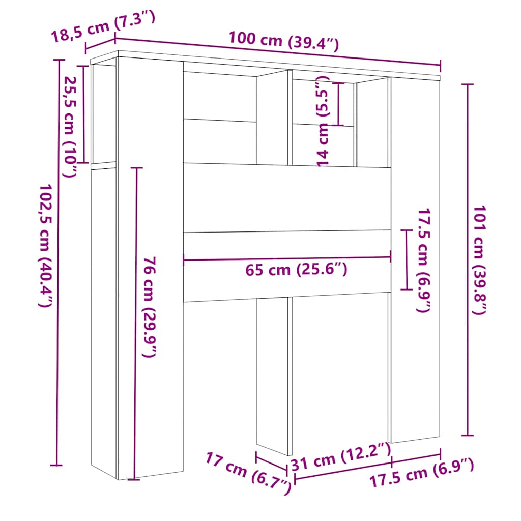 sengegavl med opbevaring 100x18,5x102,5 cm sort