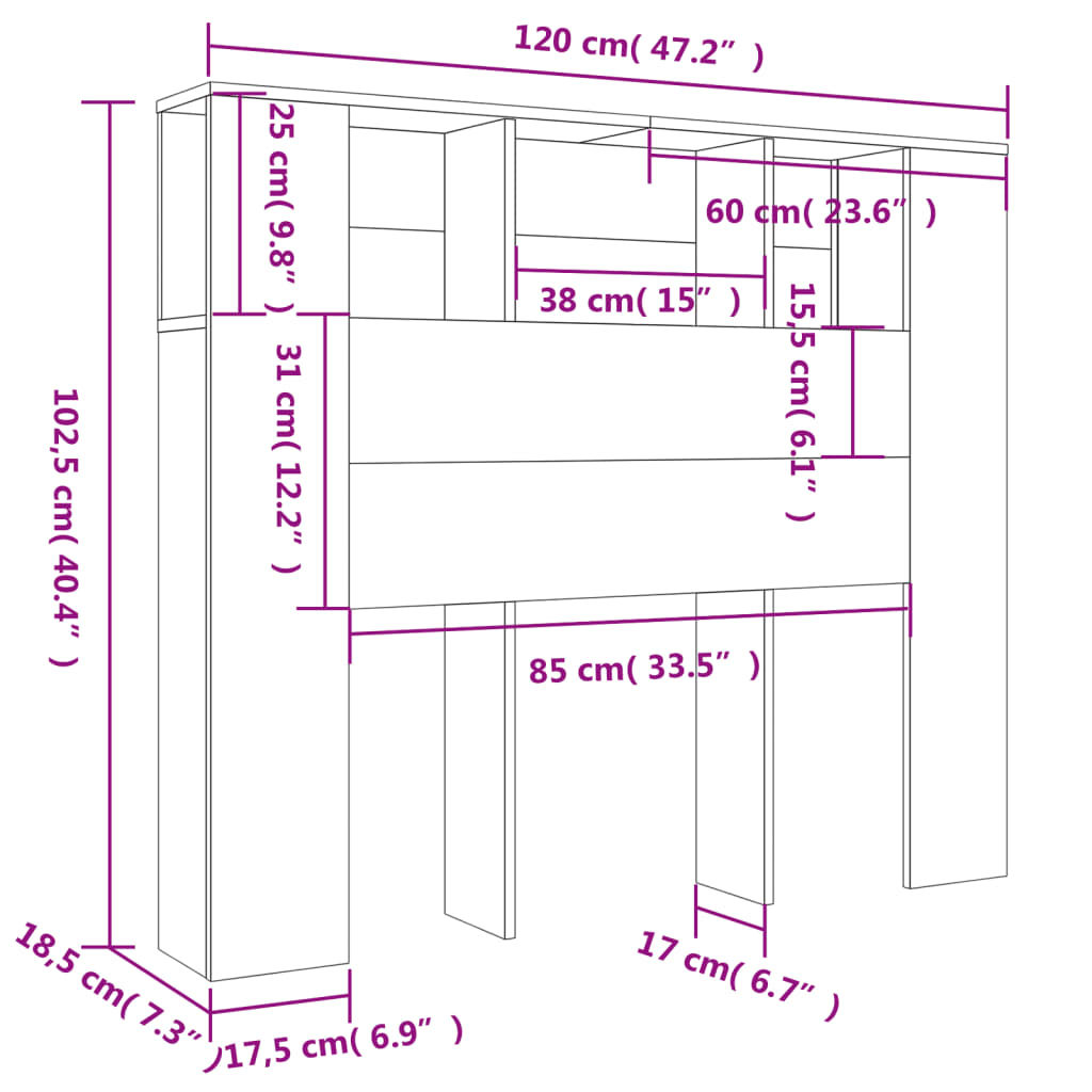 sengegavlskab hvid 120x18,5x102,5 cm