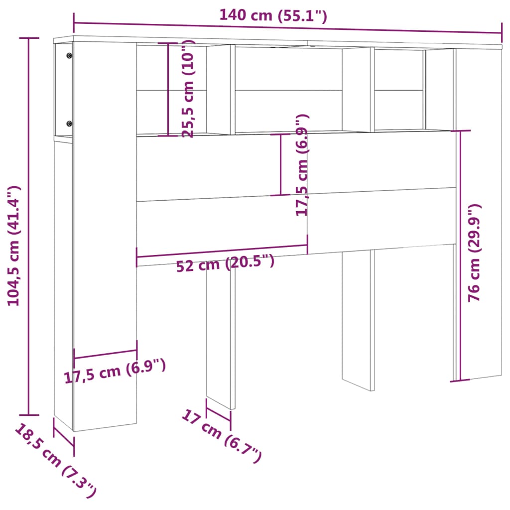 sengegavl med opbevaring 140x18,5x104,5 cm sonoma-eg