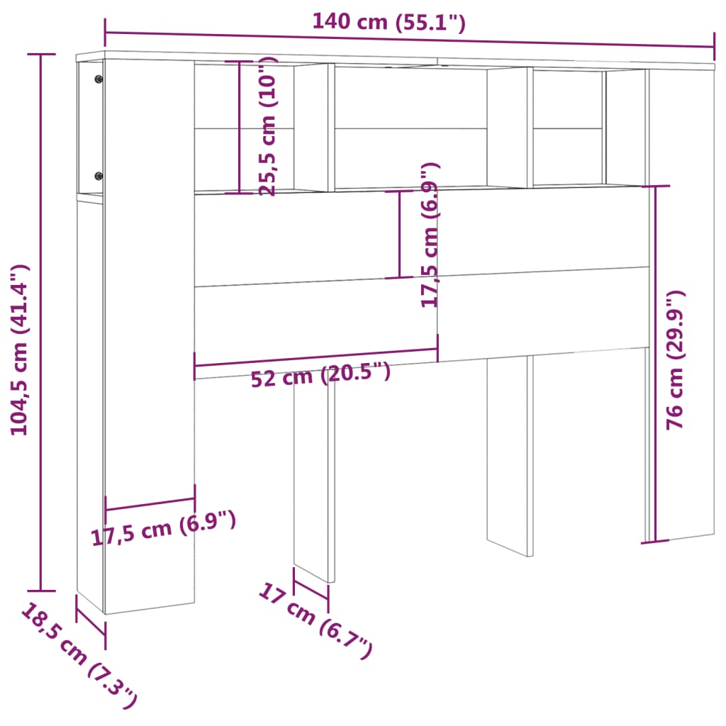 sengegavl med opbevaring 140x18,5x104,5 cm betongrå