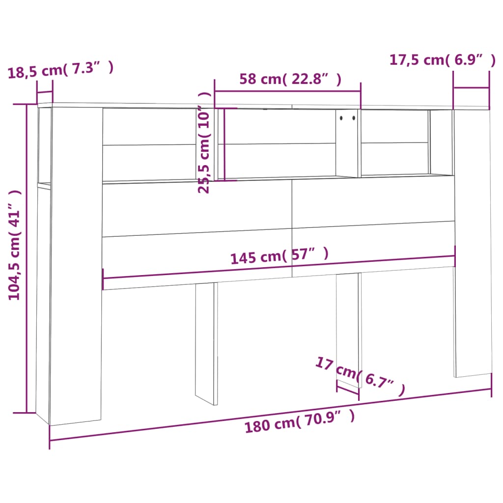 sengegavl med opbevaring 180x18,5x104,5 cm betongrå