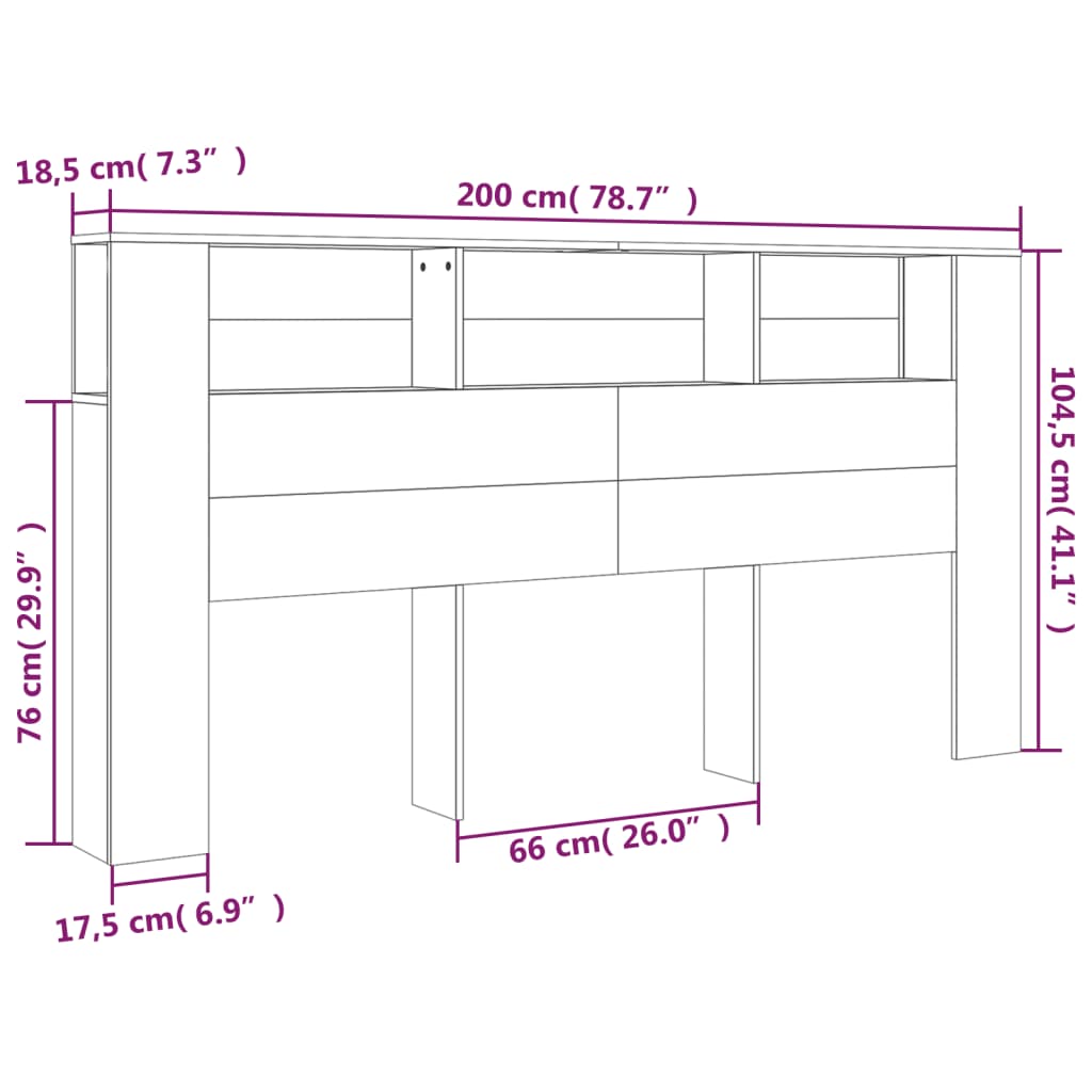 sengegavl med opbevaring 200x18,5x104,5 cm hvid