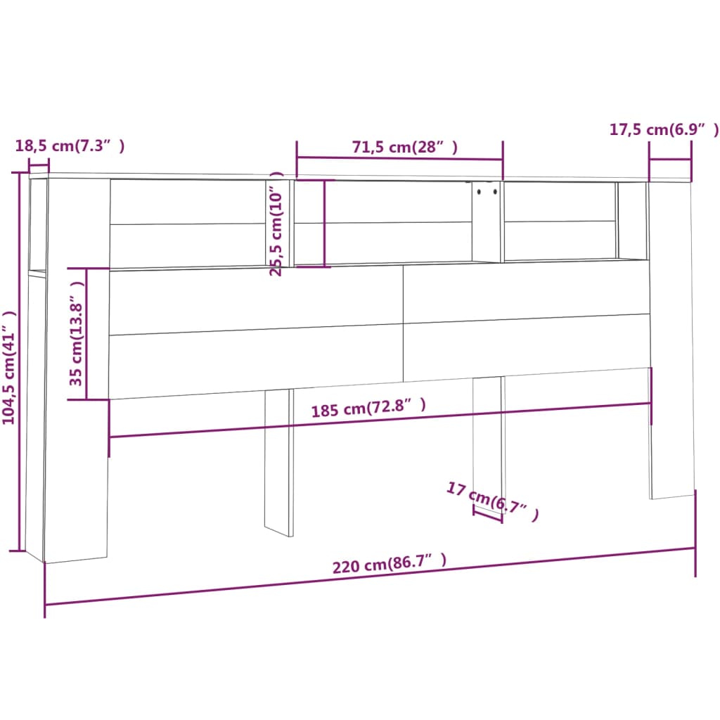 sengegavl med opbevaring 220x18,5x104,5 cm sort