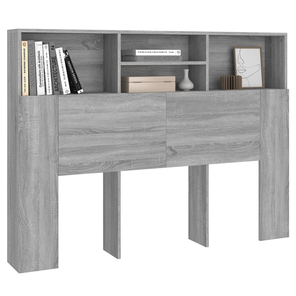 sengegavl med opbevaring 140x19x103,5 cm grå sonoma-eg