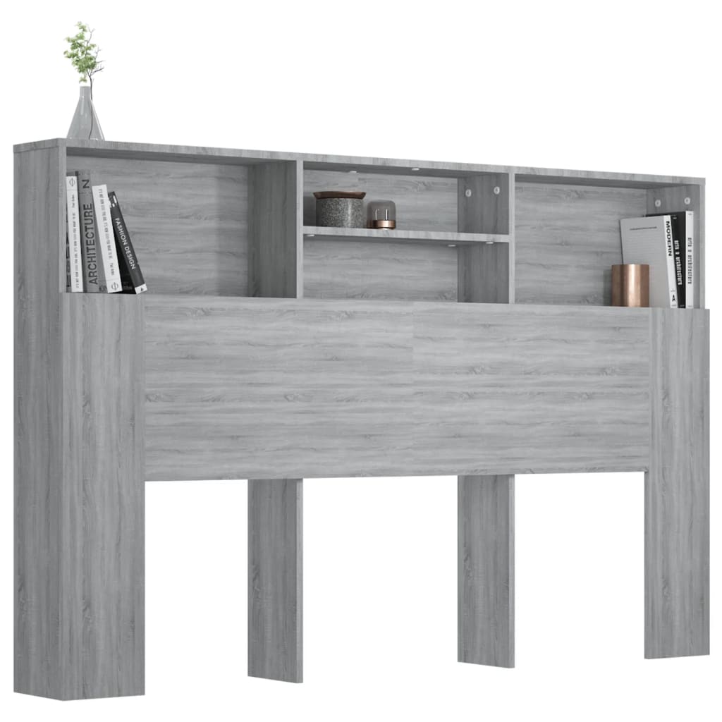 sengegavl med opbevaring 160x19x103,5 cm grå sonoma-eg