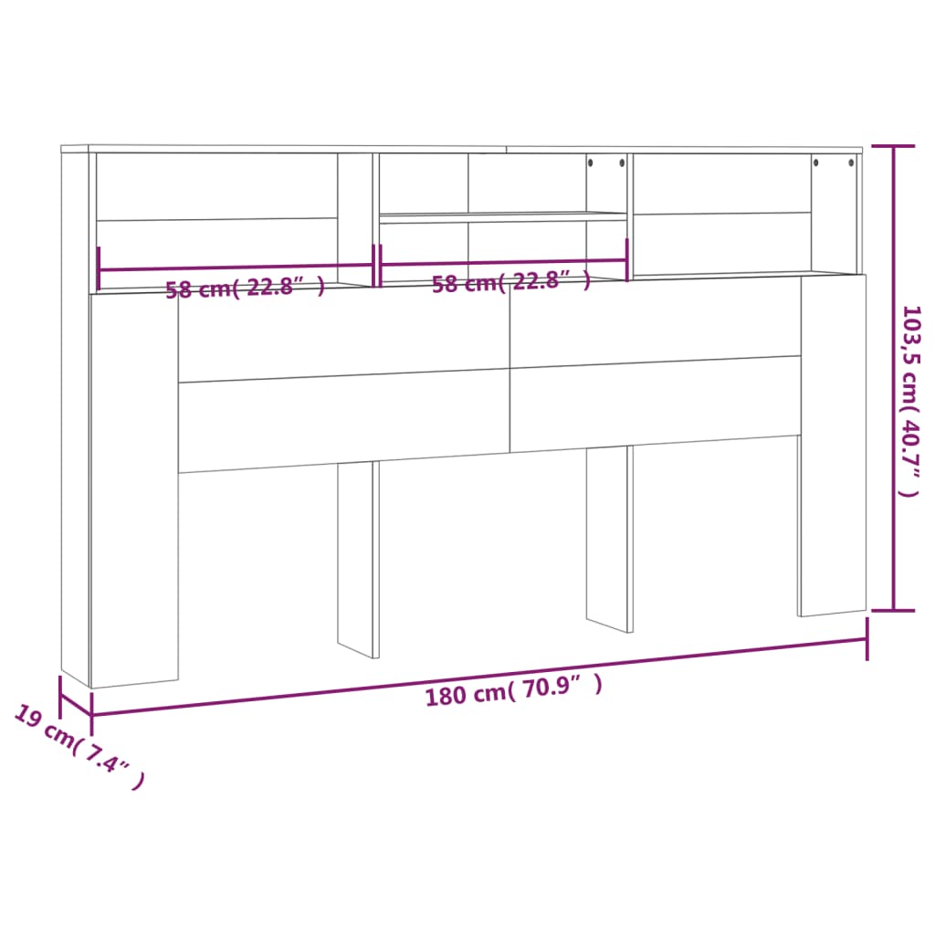 sengegavl med opbevaring 180x19x103,5 cm røget egetræsfarve