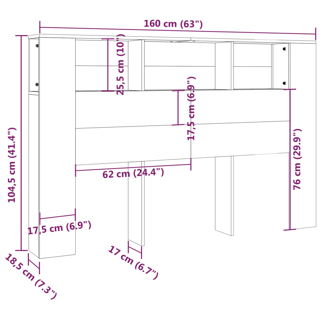 sengegavl med opbevaring 160x18,5x104,5 cm røget egetræsfarve