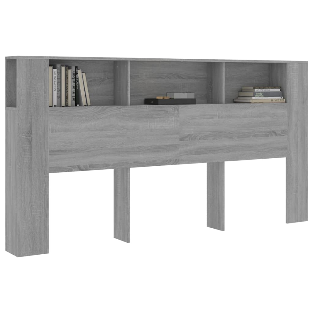 sengegavl med opbevaring 200x18,5x104,5 cm grå sonoma-eg