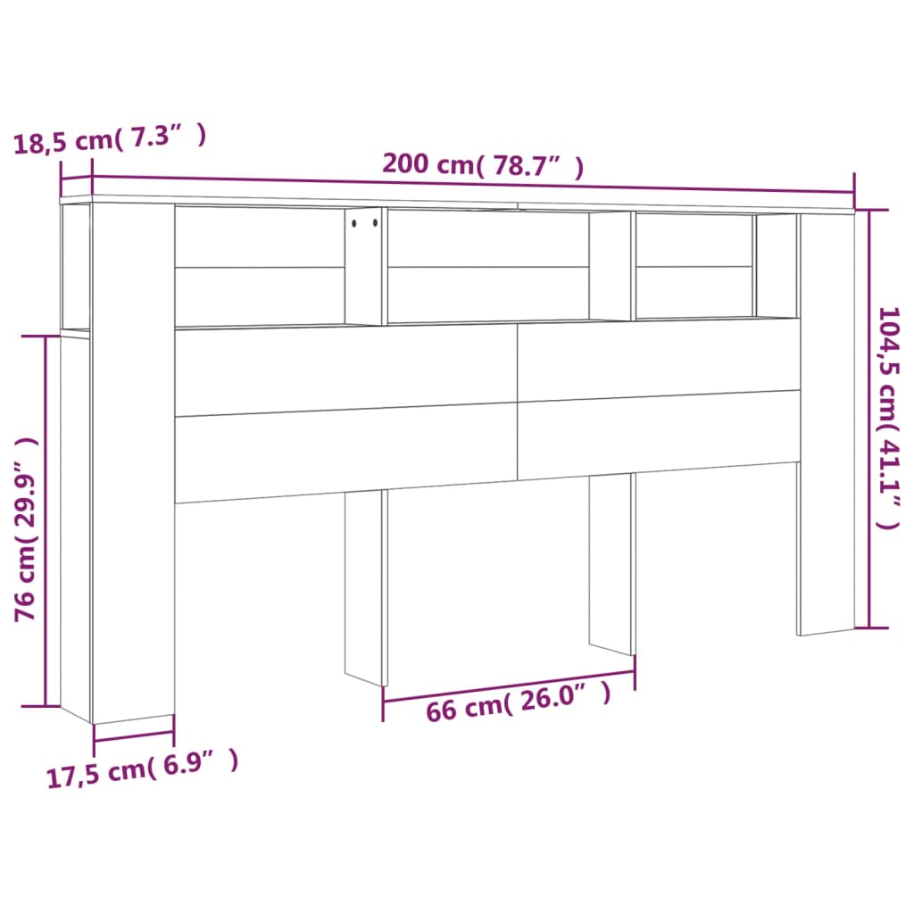 sengegavl med opbevaring 200x18,5x104,5 cm grå sonoma-eg