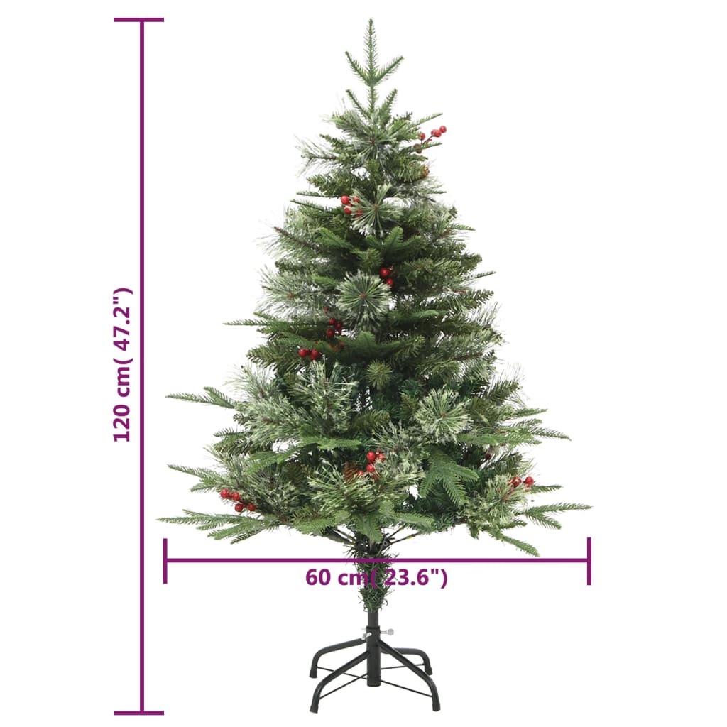 juletræ med grankogler og lys PVC og PE 120 cm grøn